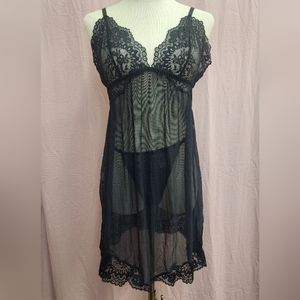 PRILIN Women's Sexy Lace Mesh Sheer Babydoll Set-(Medium)NWT